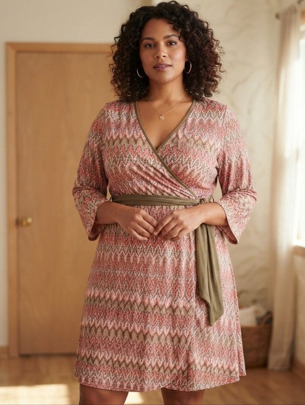 Igigi 26/28 Elegant Beige and Pink Wrap Dress